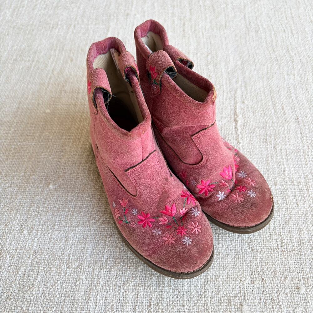 Hanna Andersson Pink Embroidered Ankle Boots PLAY girl's size 12